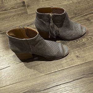 Gray peep toe booties